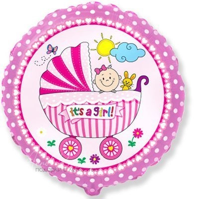 Фольгированный шар Круг с коляской и малышкой